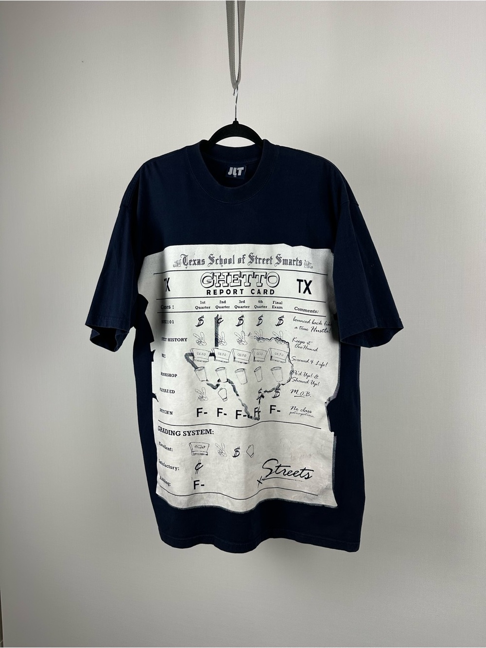 Navy Short-Sleeve Graphic Tee with White Front Panel